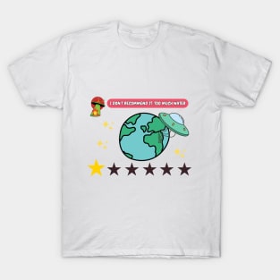 review of alien fire visiting earth social networks T-Shirt